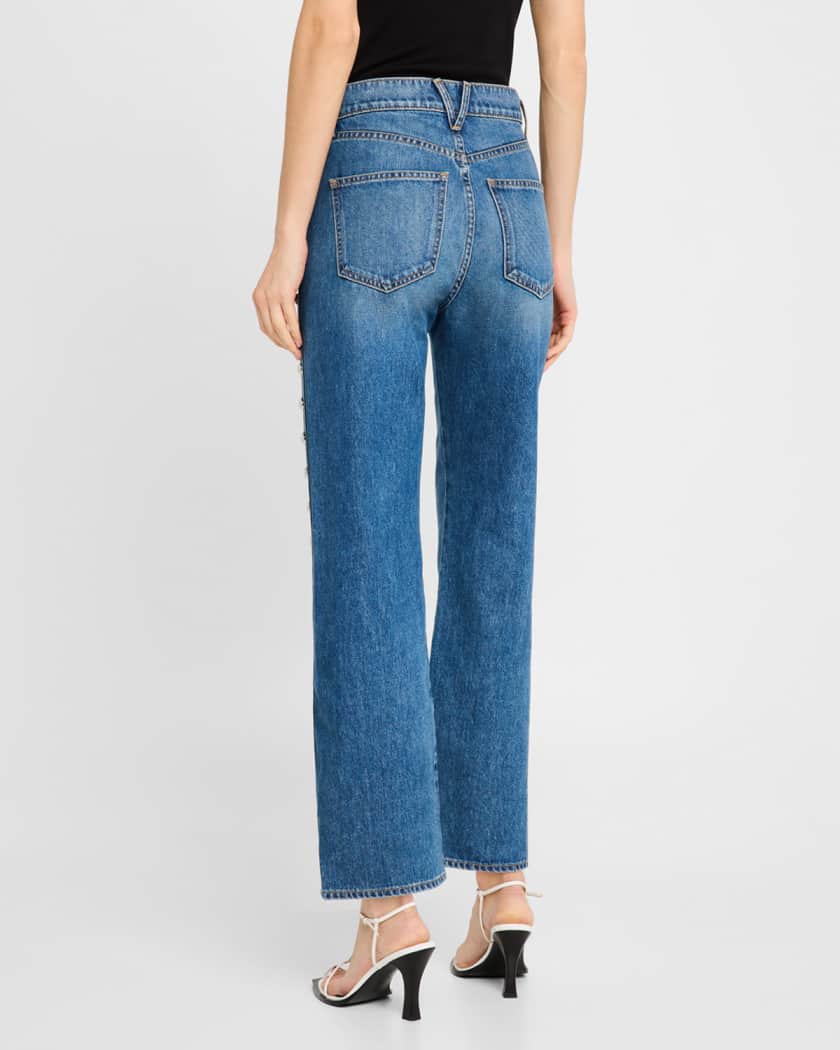 Dylan Studded High-Rise Straight Ankle Jeans