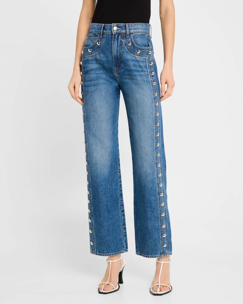 Dylan Studded High-Rise Straight Ankle Jeans