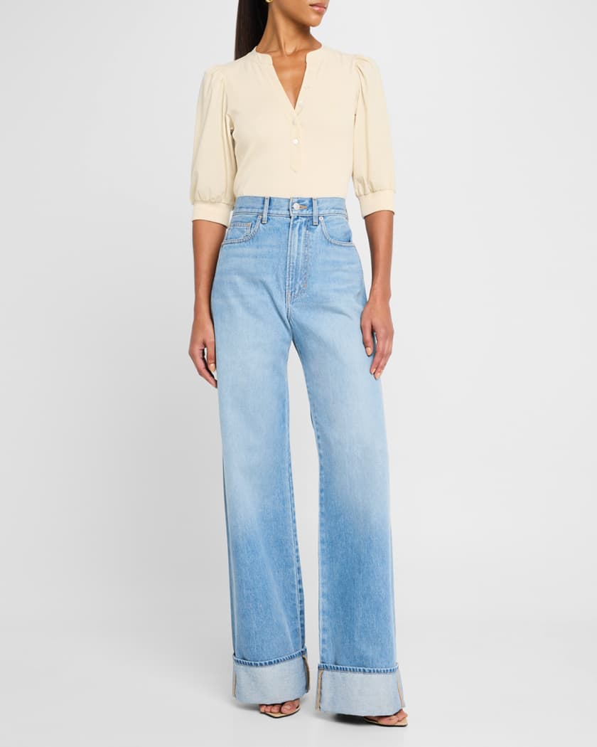 Veronica Beard Coralee Puff Sleeve Button-Front Top