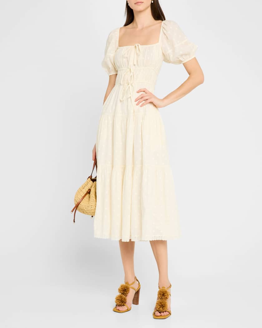 Ulla Johnson Palma Polka Dot Puff-Sleeve Midi Dress