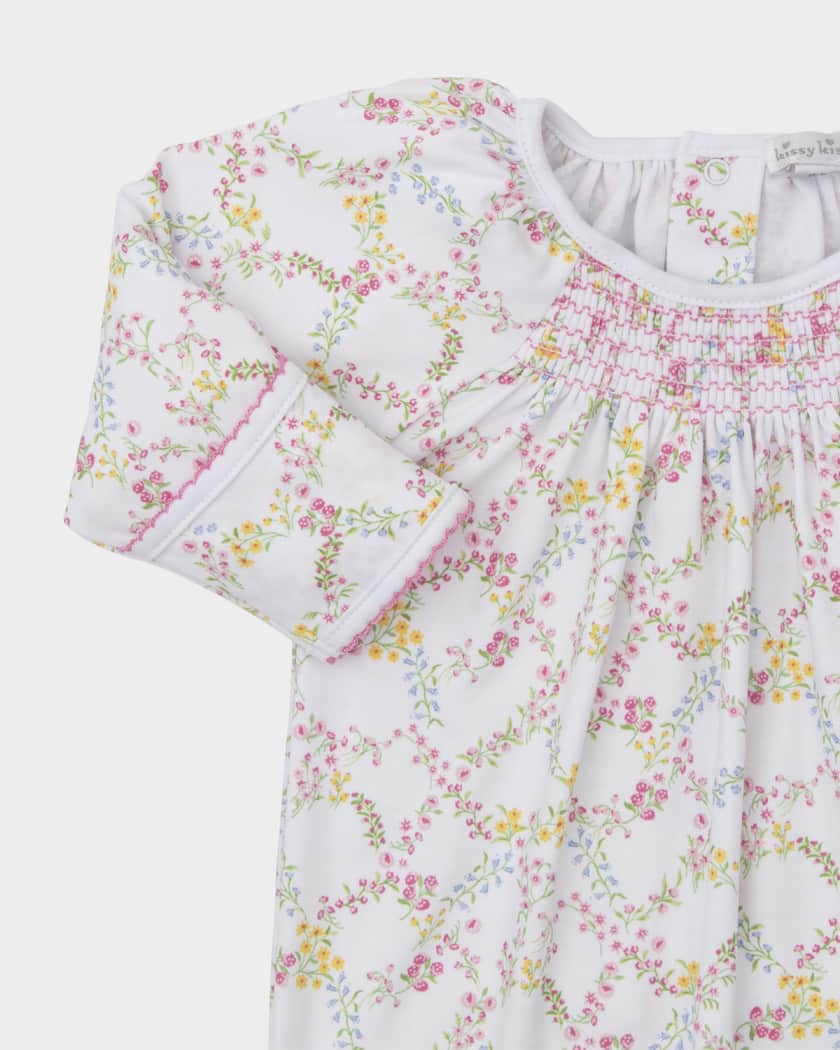 Girl's Garden Trellis Smocked Footie, Size Newborn-9M