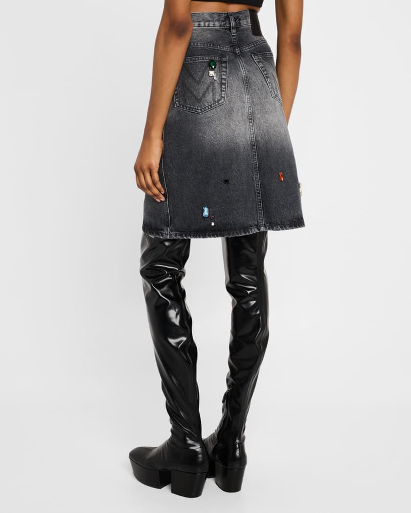 Charm Embellished Denim A-Line Skirt