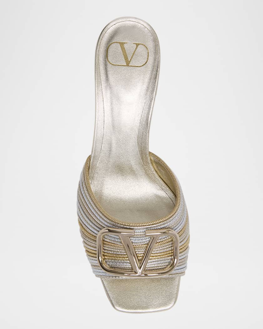 VLogo Metallic Medallion Slide Sandals