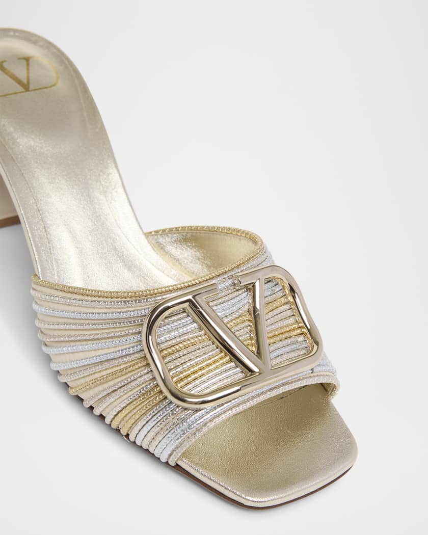 VLogo Metallic Medallion Slide Sandals