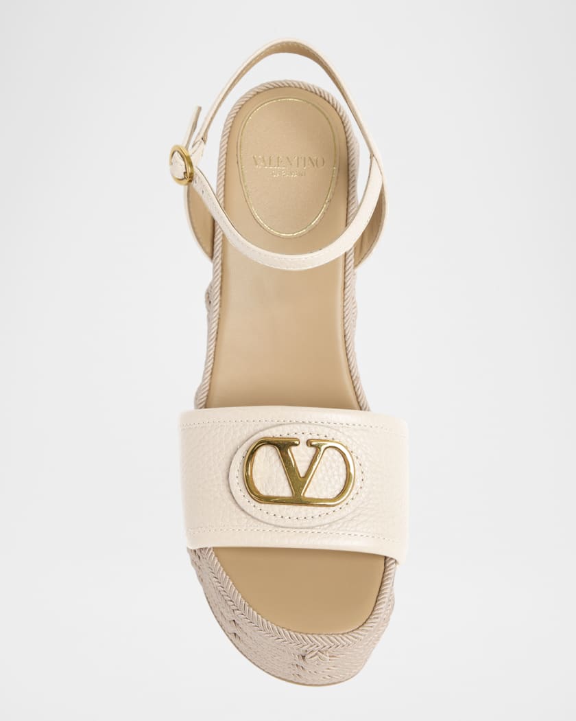 VLogo Leather Medallion Wedge Espadrilles