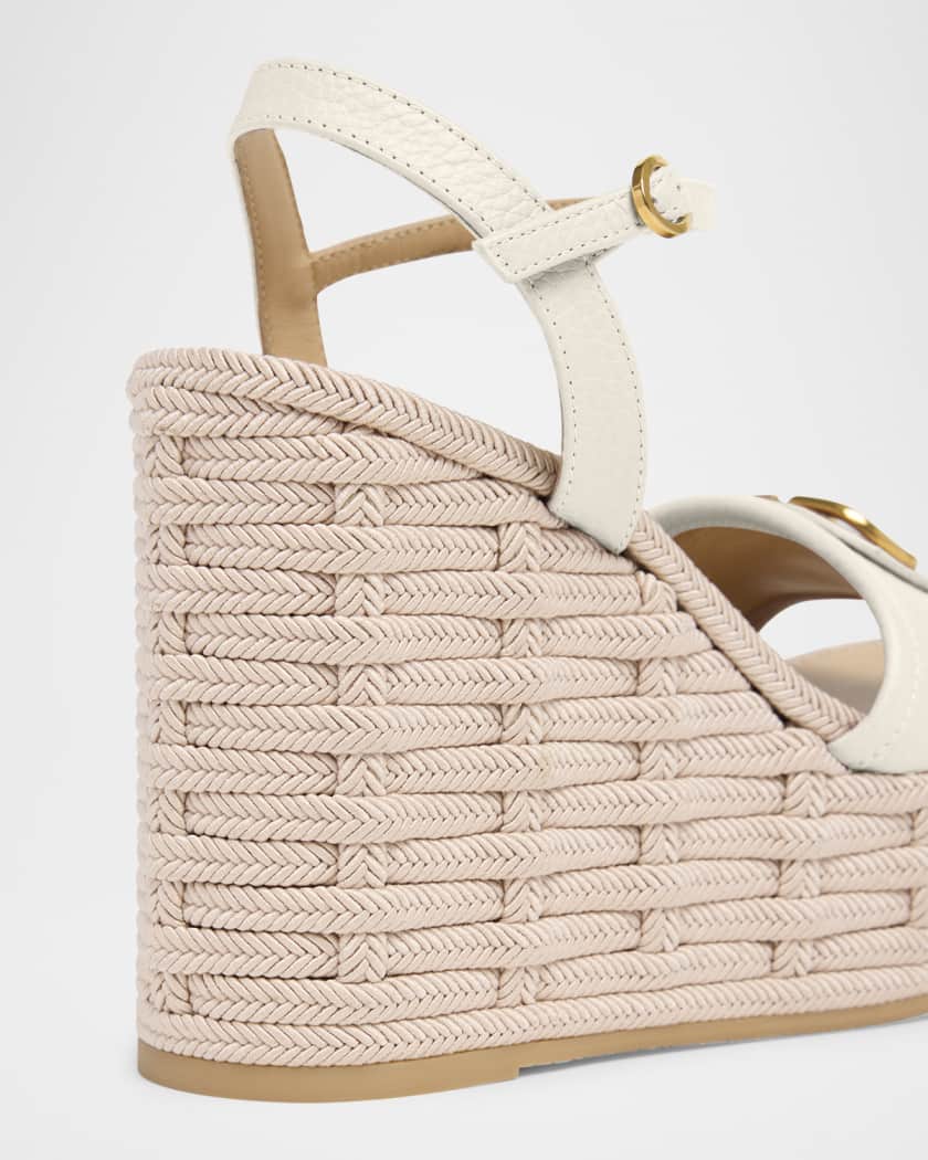 VLogo Leather Medallion Wedge Espadrilles