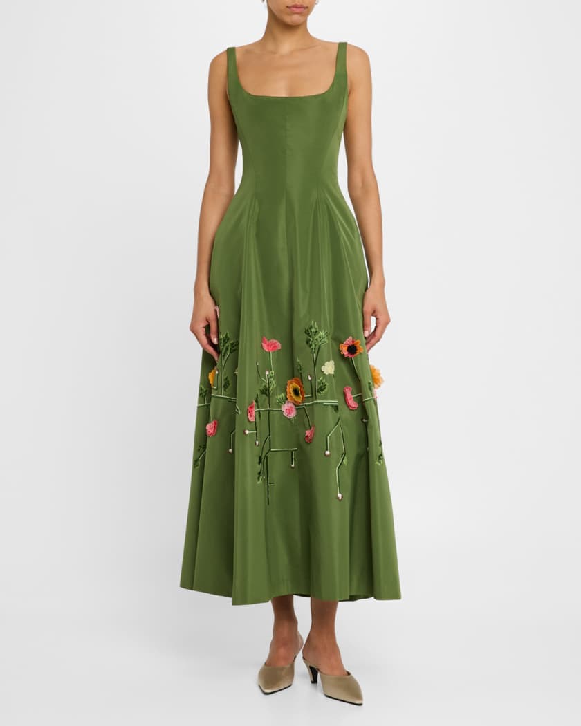 Floral Embroidered Sleeveless Midi Dress