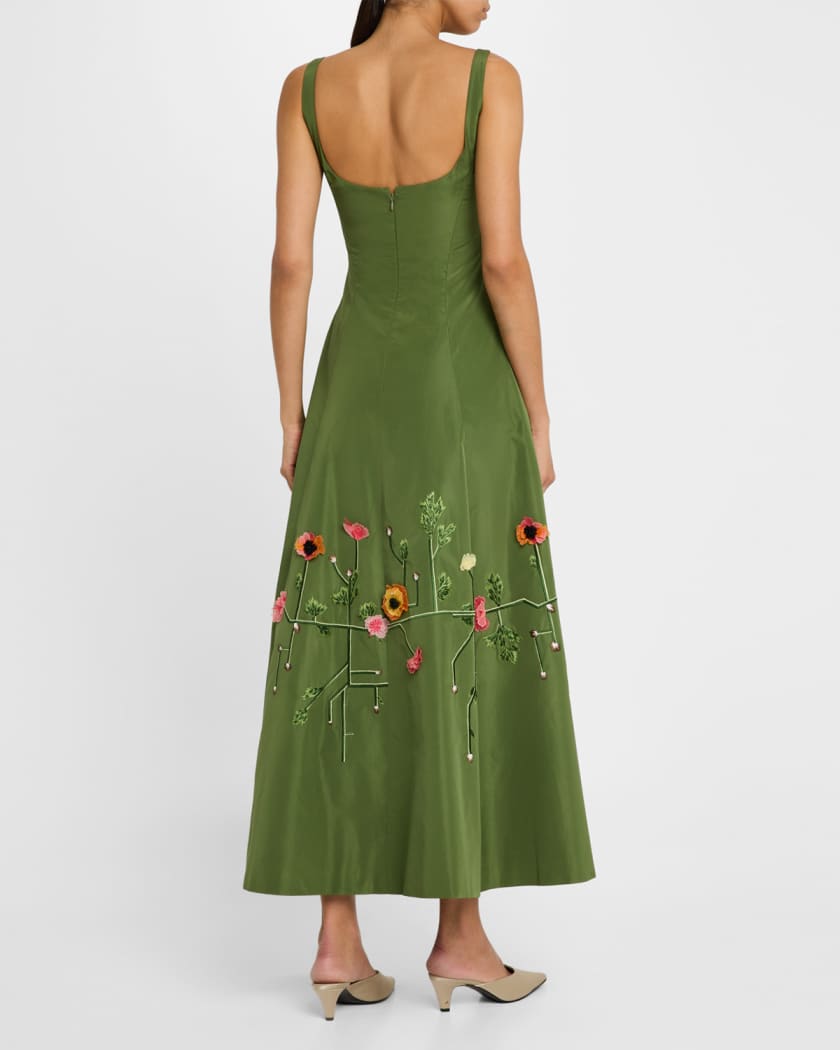 Floral Embroidered Sleeveless Midi Dress