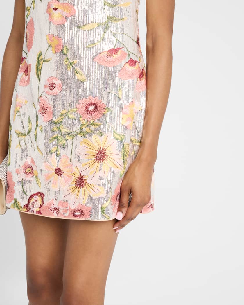 Ivette Floral-Embroidered Sequin Mini Dress