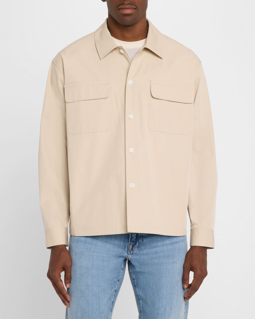 【ANGLAN】Two Pocket Over Shirt Long Sleeve 2 Pocket Notch Flap Shirt Poplin - Olive Khaki