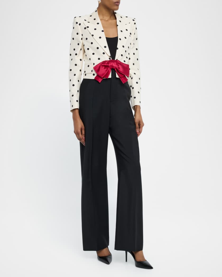 Polka-Dot Crop Blazer With Bow