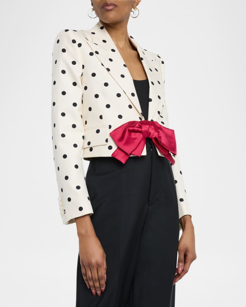 Polka-Dot Crop Blazer With Bow