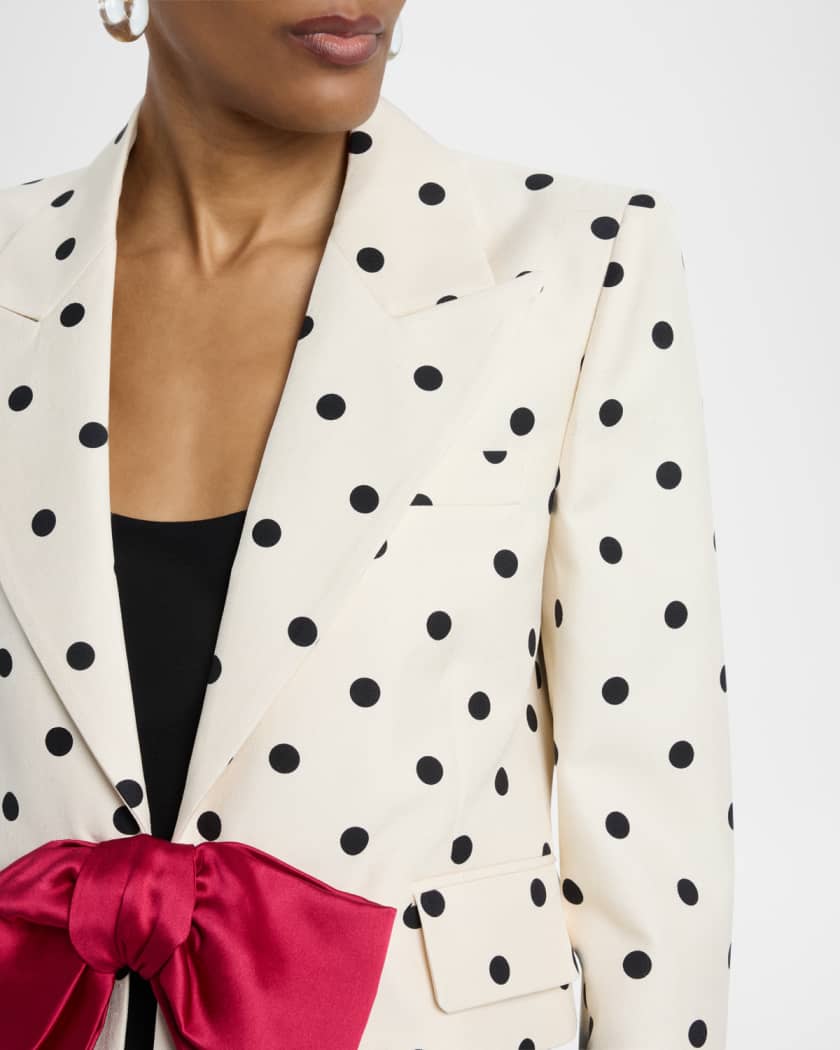 Polka-Dot Crop Blazer With Bow