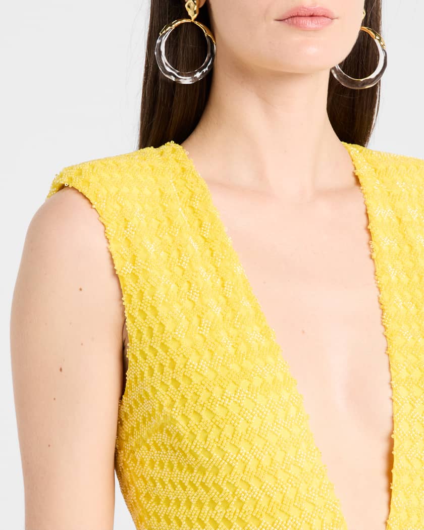 Lacey Beaded Deep V-Neck Mini Dress