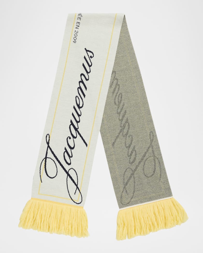 Jacquemus Jacquard Logo Fringed Wool Scarf | Neiman Marcus