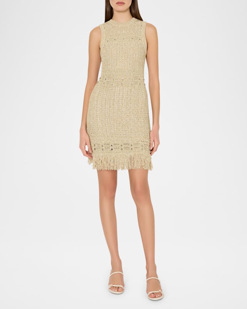Beaded Fringe-Hem Knit Mini Dress