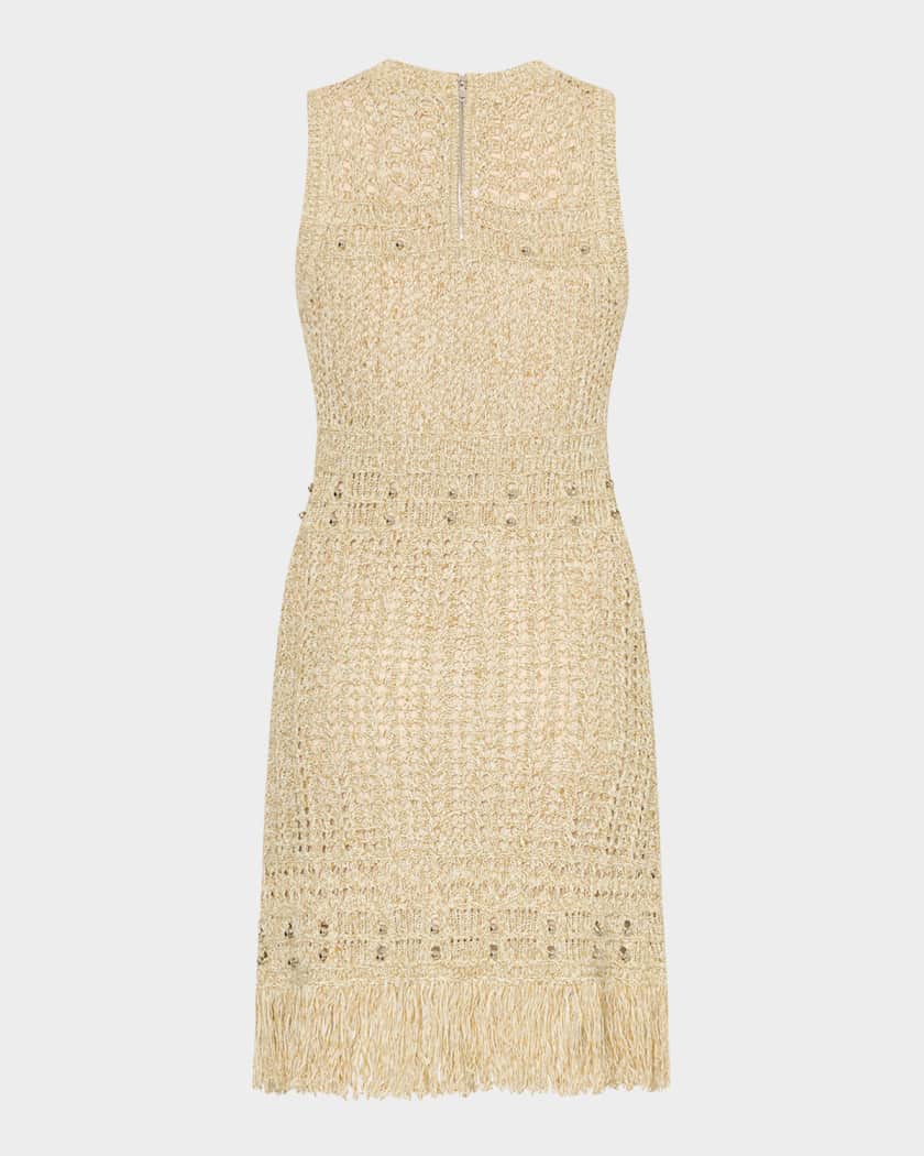 Beaded Fringe-Hem Knit Mini Dress