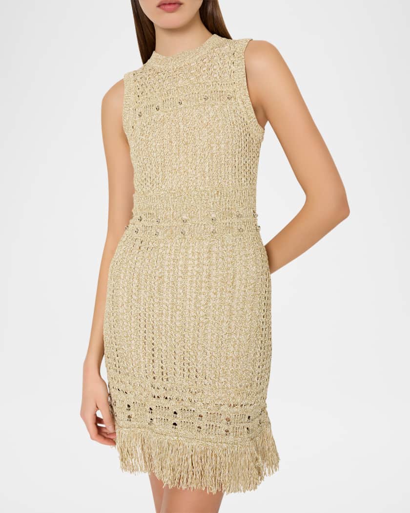 Beaded Fringe-Hem Knit Mini Dress