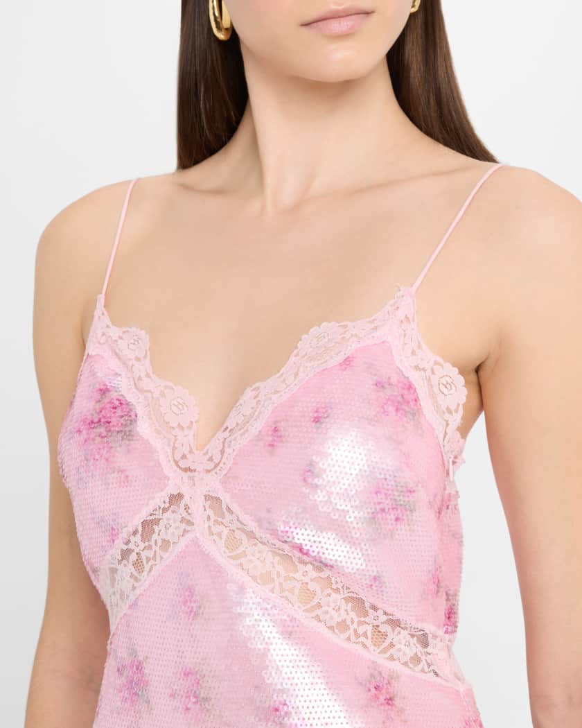 Finta Sequined Lace-Trim Mini Dress