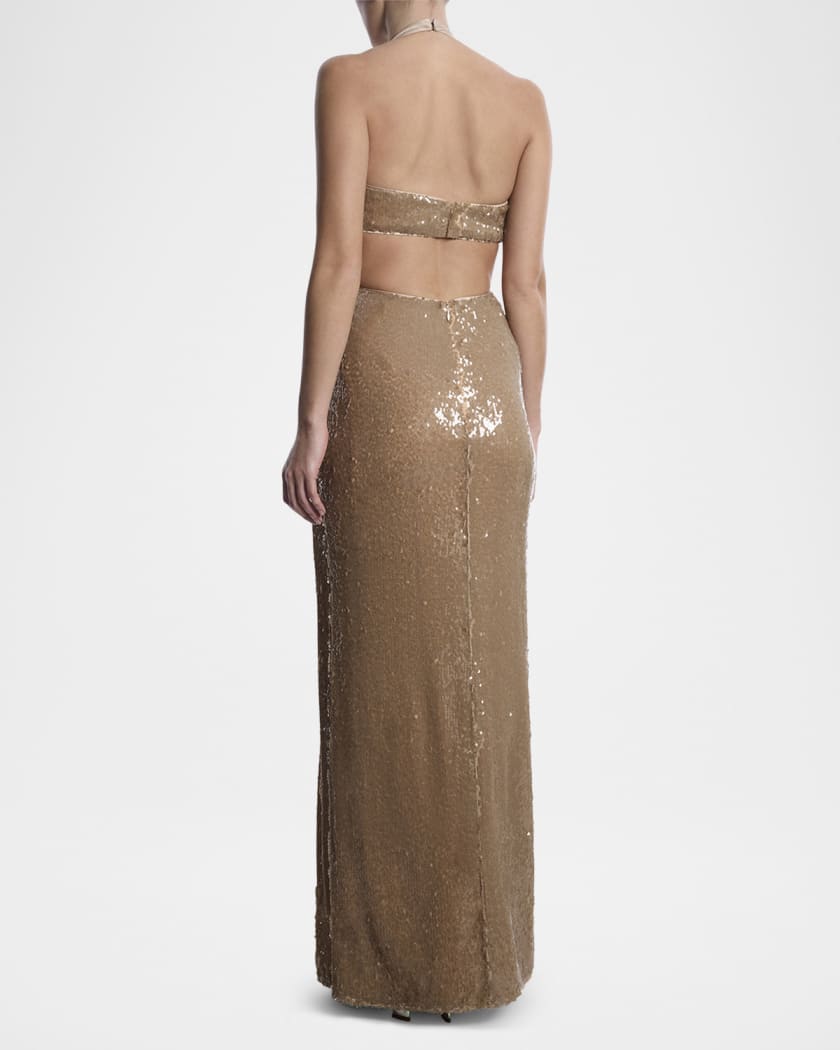 Cutout Sequin Halter Gown