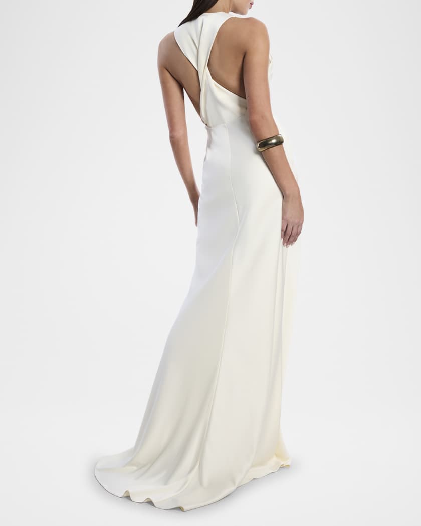 Twisted Cowl-Neck Halter Gown