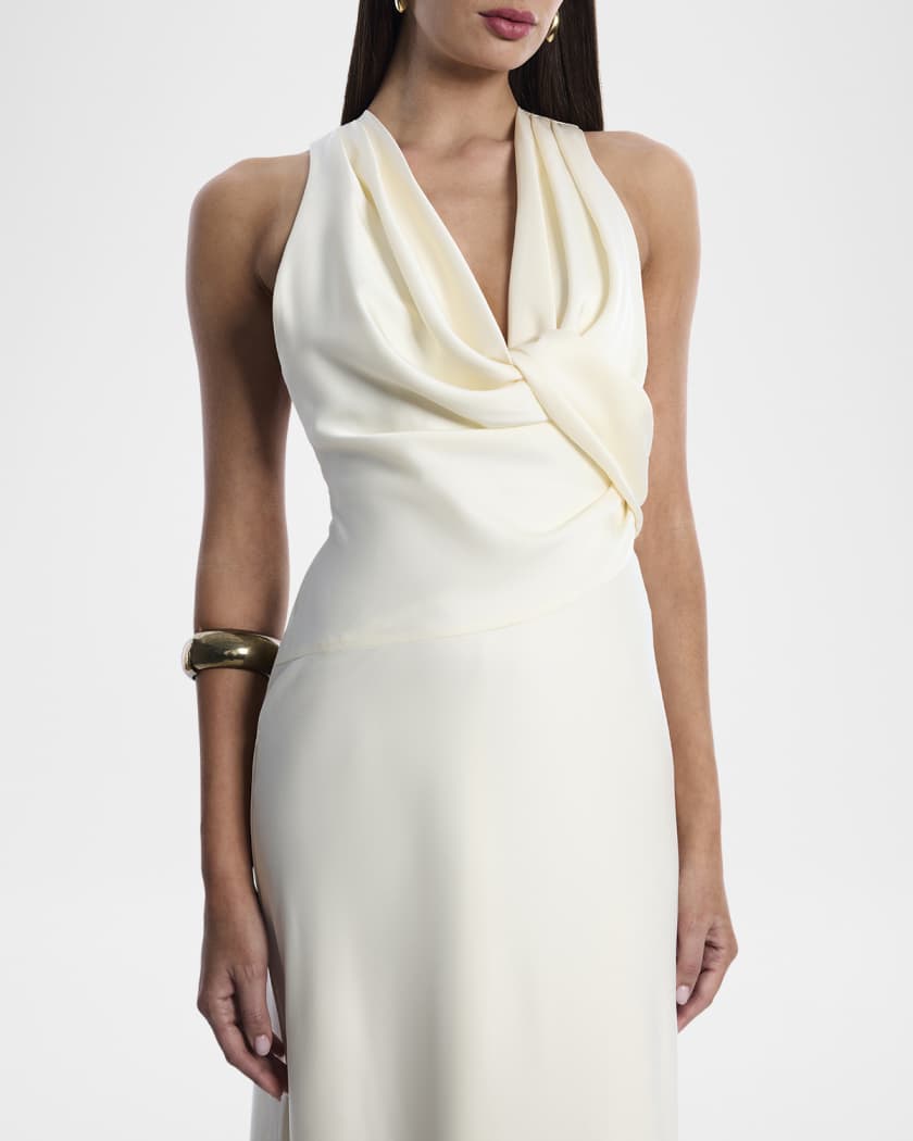 Twisted Cowl-Neck Halter Gown