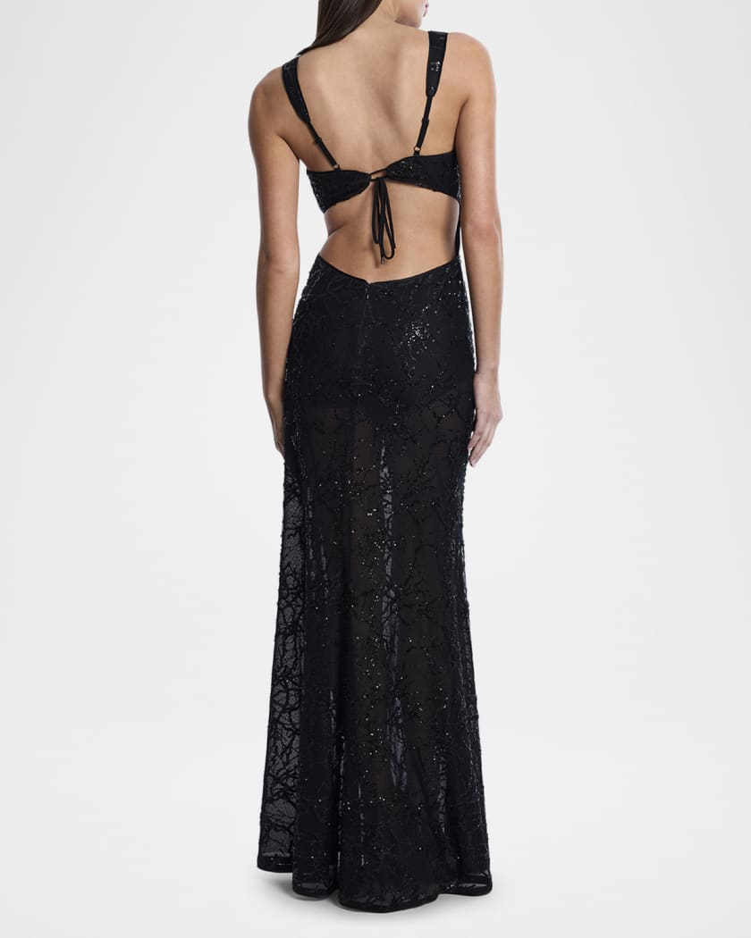 Sequin-Embellished Cutout Gown