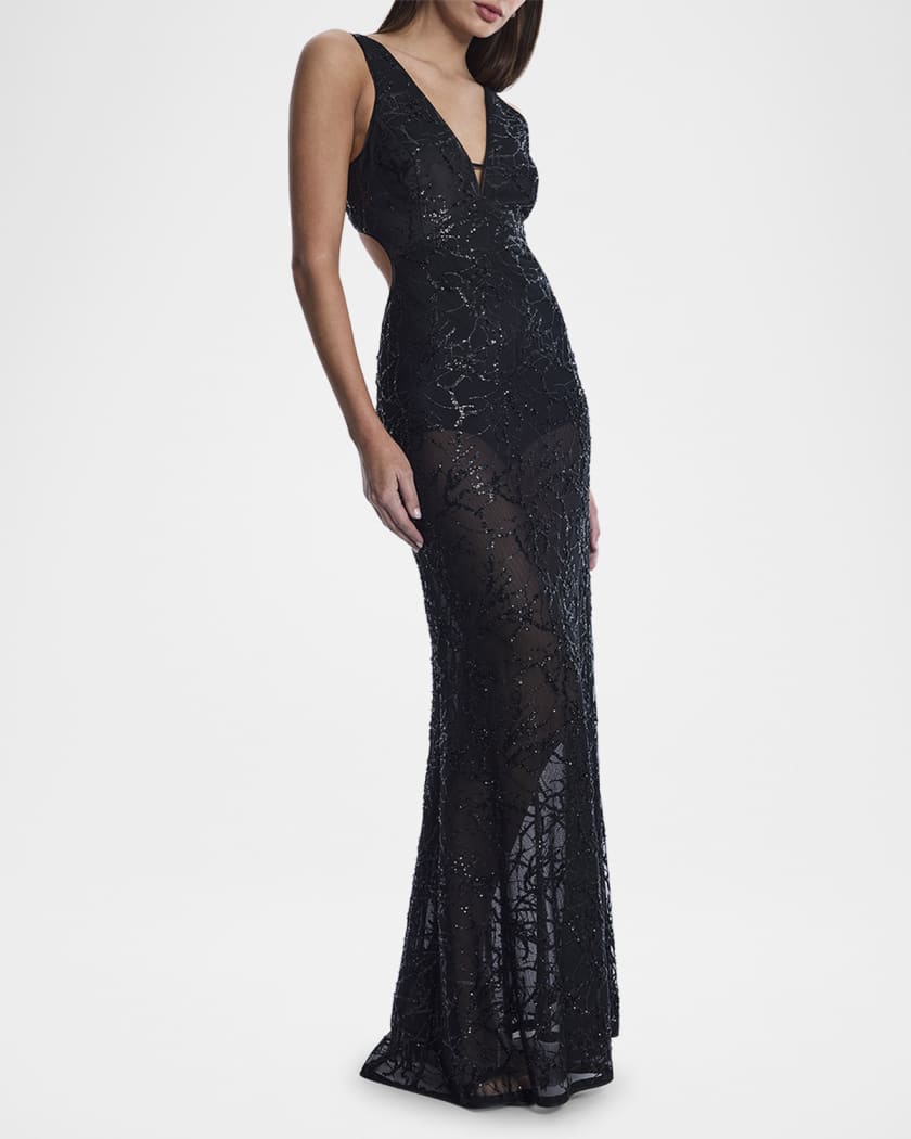 Sequin-Embellished Cutout Gown
