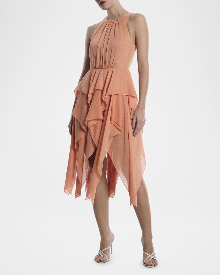 Ruffle Metallic Shimmer Midi Dress