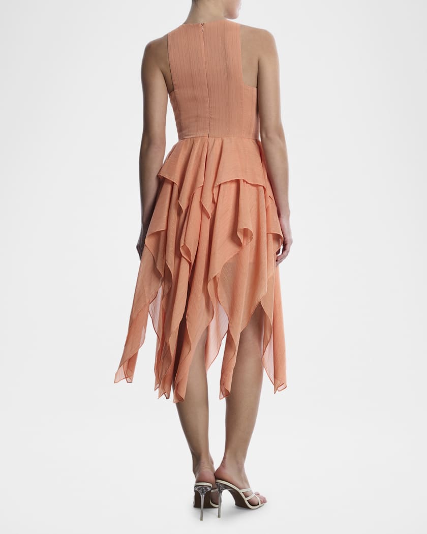 Ruffle Metallic Shimmer Midi Dress
