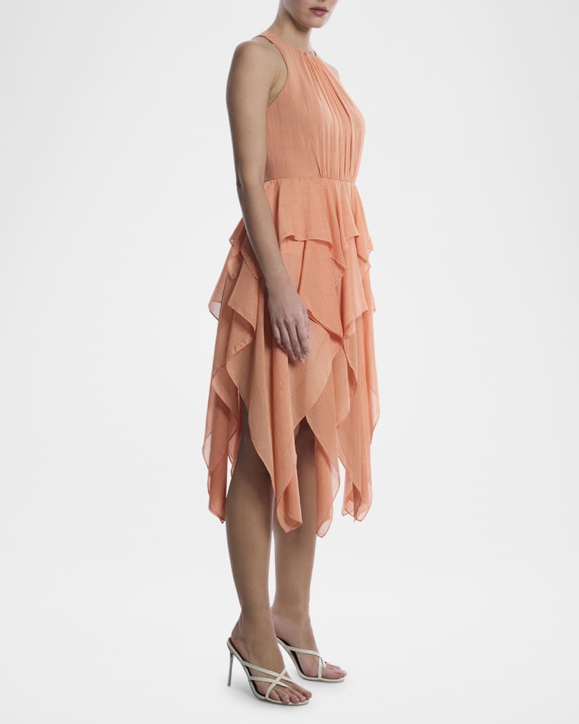 Ruffle Metallic Shimmer Midi Dress