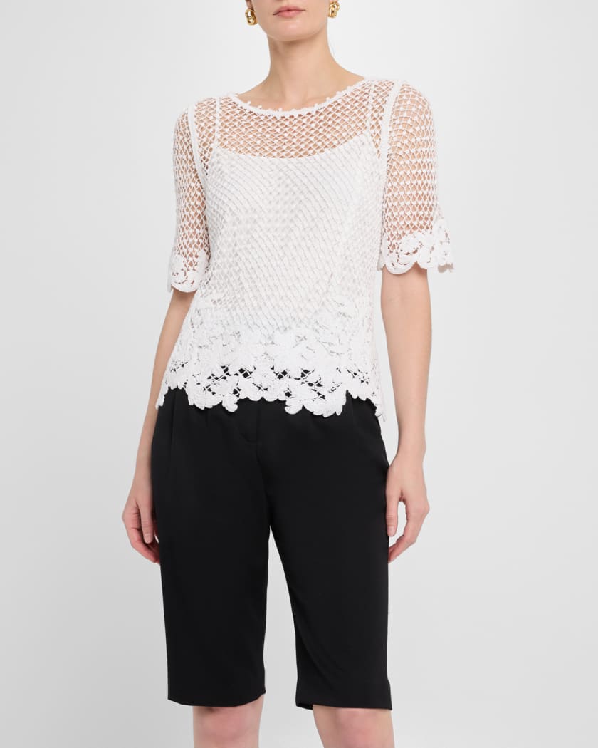Sylvs Floral Crochet Rosette Net Blouse