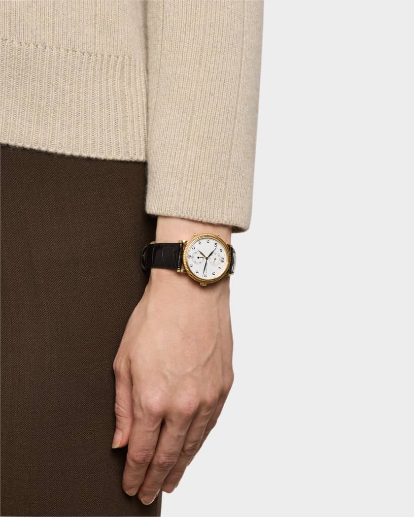 Patek Philippe Calatrava Travel Time 18K Yellow Gold 34mm Vintage Watch with Crocodile Strap