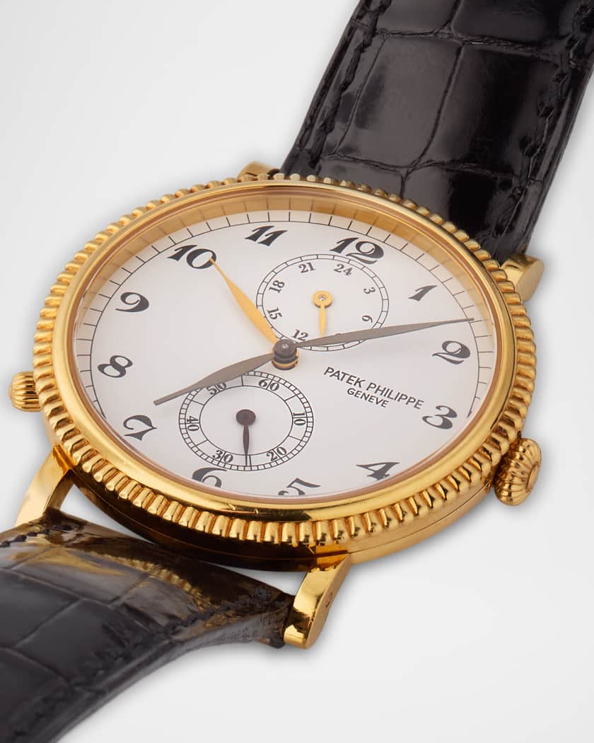 Patek Philippe Calatrava Travel Time 18K Yellow Gold 34mm Vintage Watch with Crocodile Strap