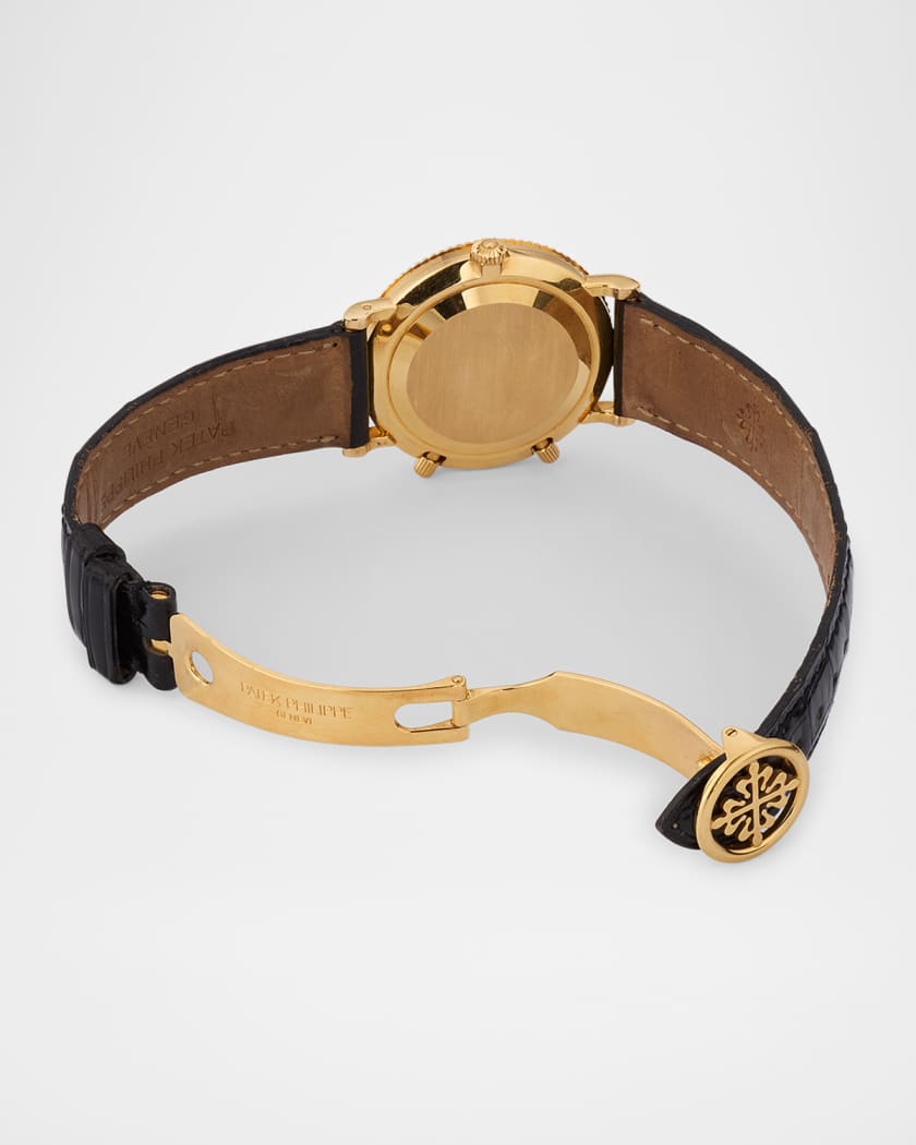 Patek Philippe Calatrava Travel Time 18K Yellow Gold 34mm Vintage Watch with Crocodile Strap
