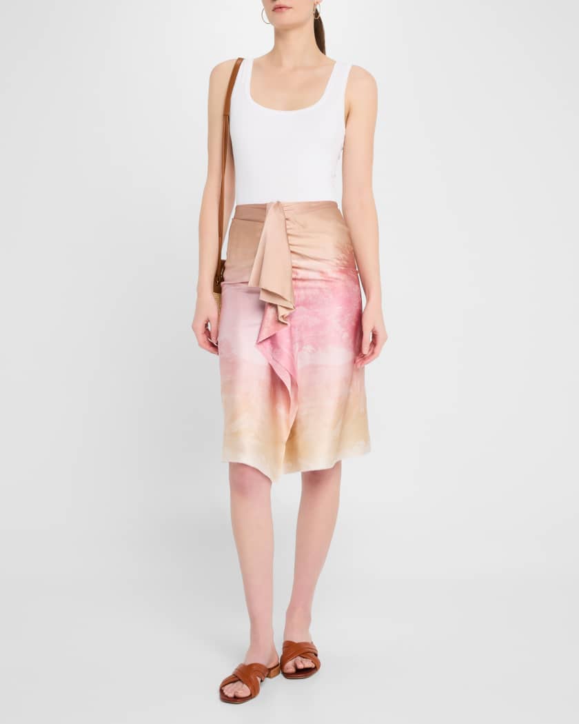 Ombre Landscape-Print Draped Skirt