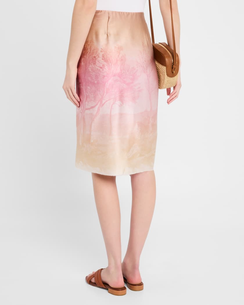 Ombre Landscape-Print Draped Skirt