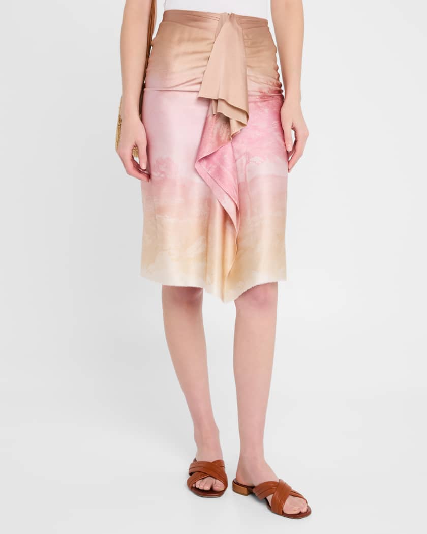 Ombre Landscape-Print Draped Skirt