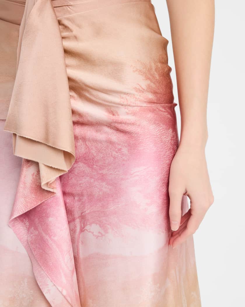 Ombre Landscape-Print Draped Skirt