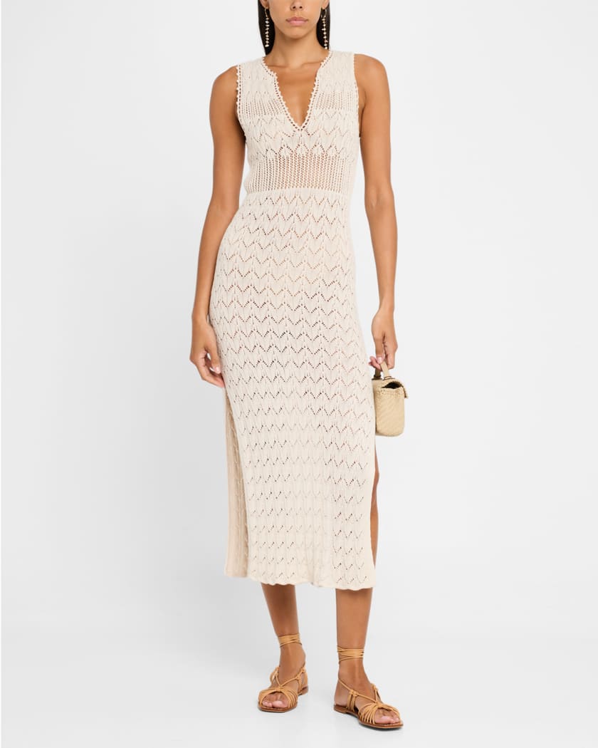 Elka Sleeveless Pointelle-Knit Midi Dress