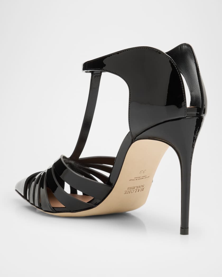 Jennifer Caged Patent Leather T-Strap Pumps