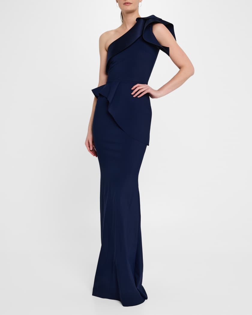 Rippyka One-Shoulder Peplum Mermaid Gown