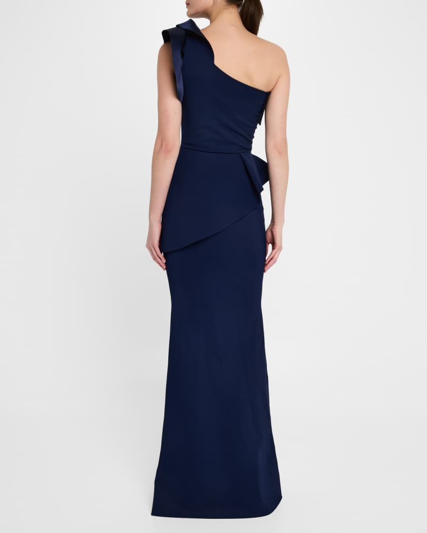 Rippyka One-Shoulder Peplum Mermaid Gown