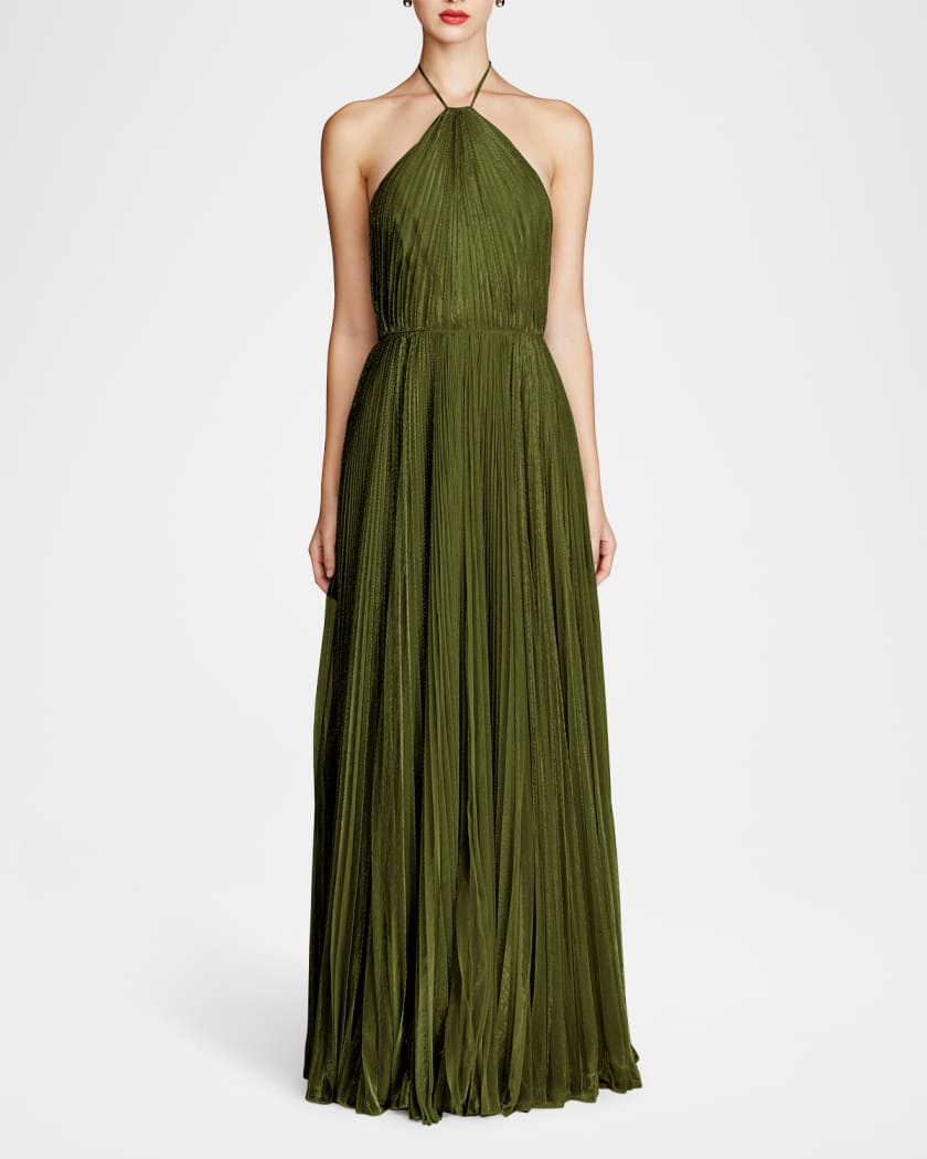 Marisol Pleated A-Line Halter Gown