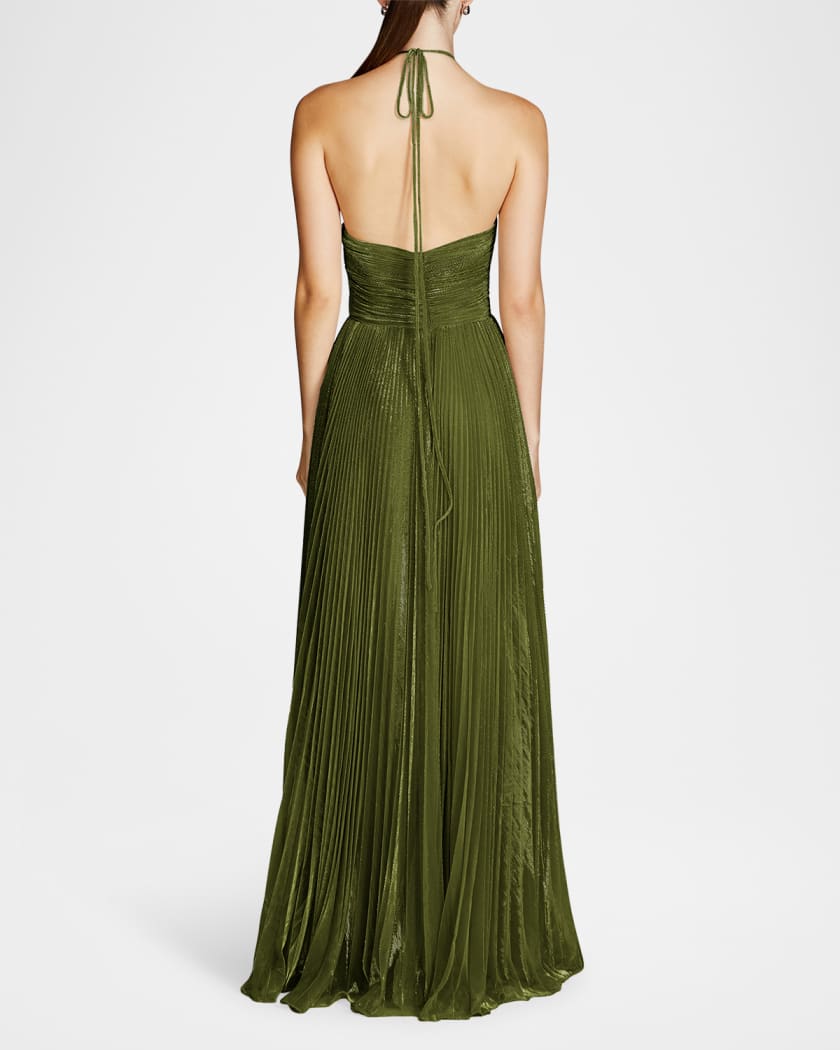 Marisol Pleated A-Line Halter Gown