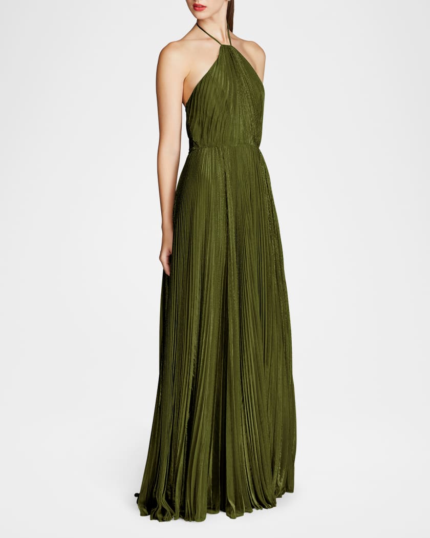 Marisol Pleated A-Line Halter Gown