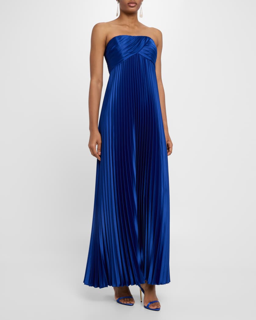 Strapless Pleated Stretch Charmeuse Gown