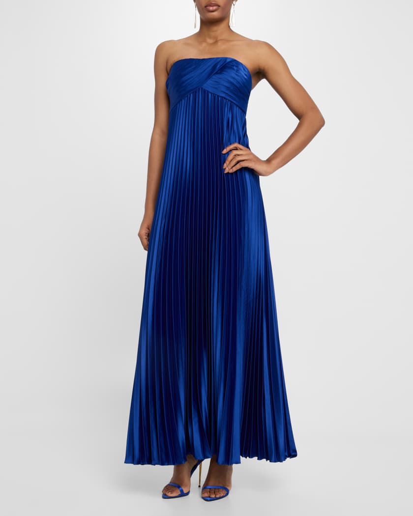 Strapless Pleated Stretch Charmeuse Gown