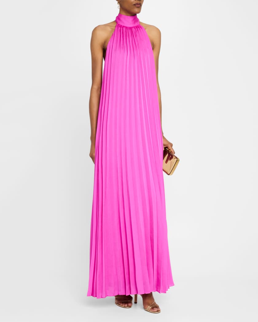 Beverly Pleated Trapeze Halter Gown