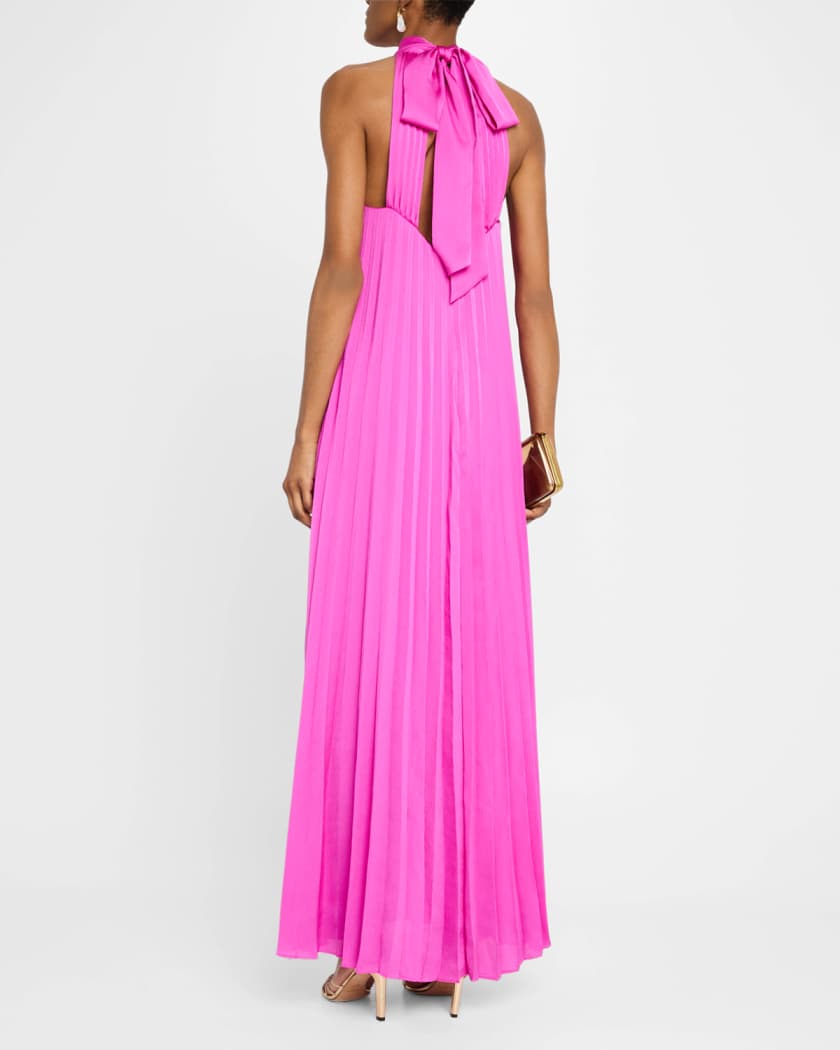 Beverly Pleated Trapeze Halter Gown